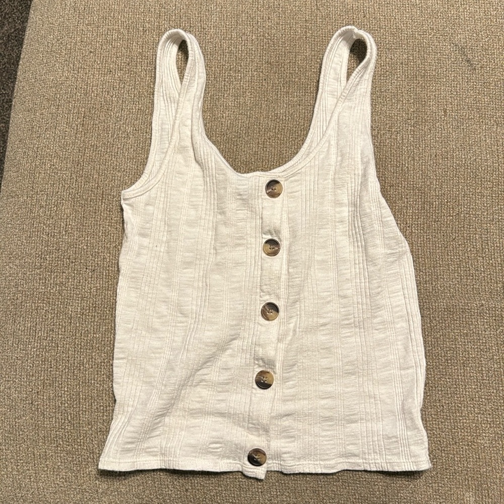American eagle- white tank top with brown/cream buttons